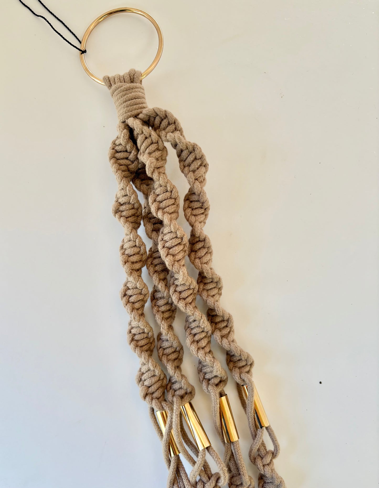 Handmade Macrame Plant Hanger - Beige with Brass Accents