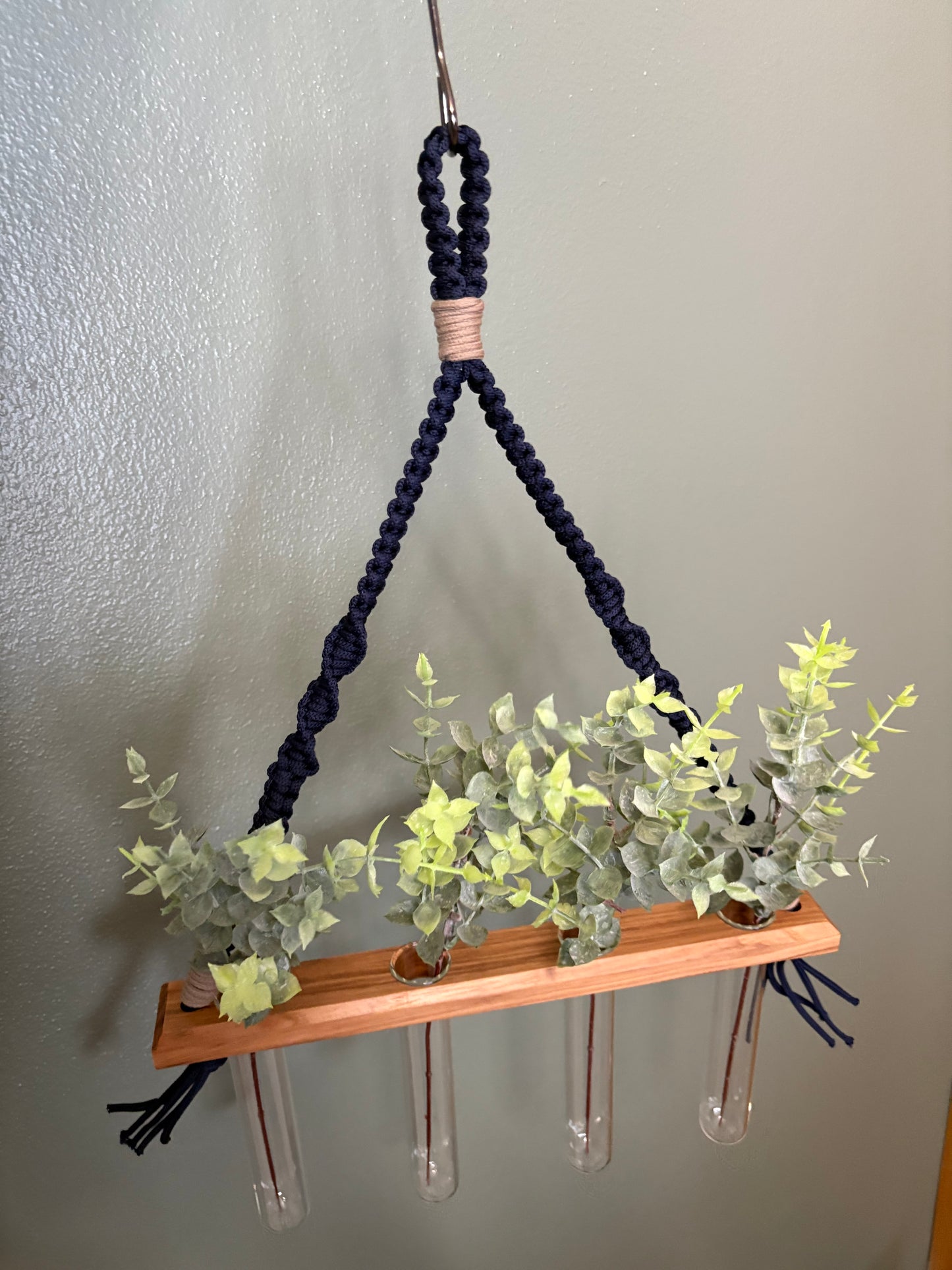 Single Propagation Station - Navy Macrame with Hickory Base