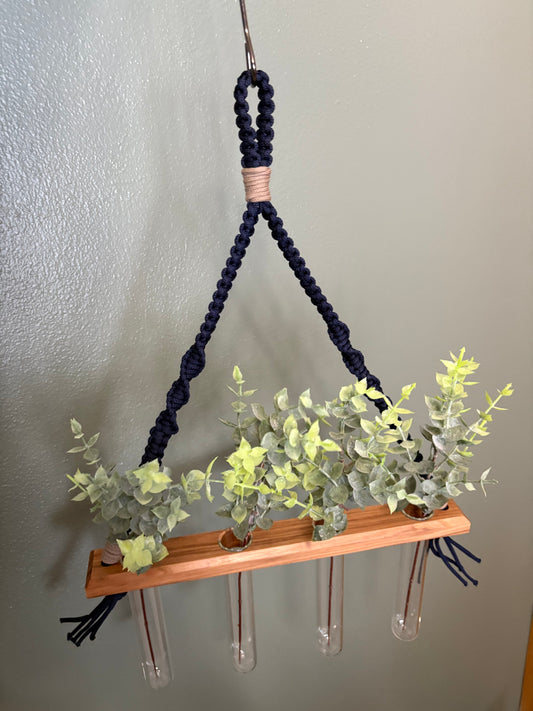 Single Propagation Station - Navy Macrame with Hickory Base