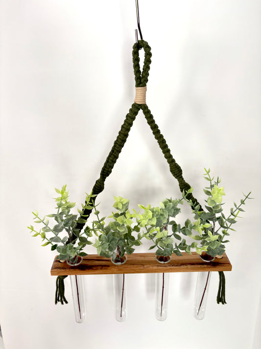 Single Propagation Station - Olive Macrame with Hickory Base
