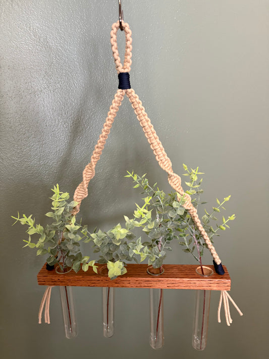 Single Propagation Station - Beige Macrame with Red Oak Base