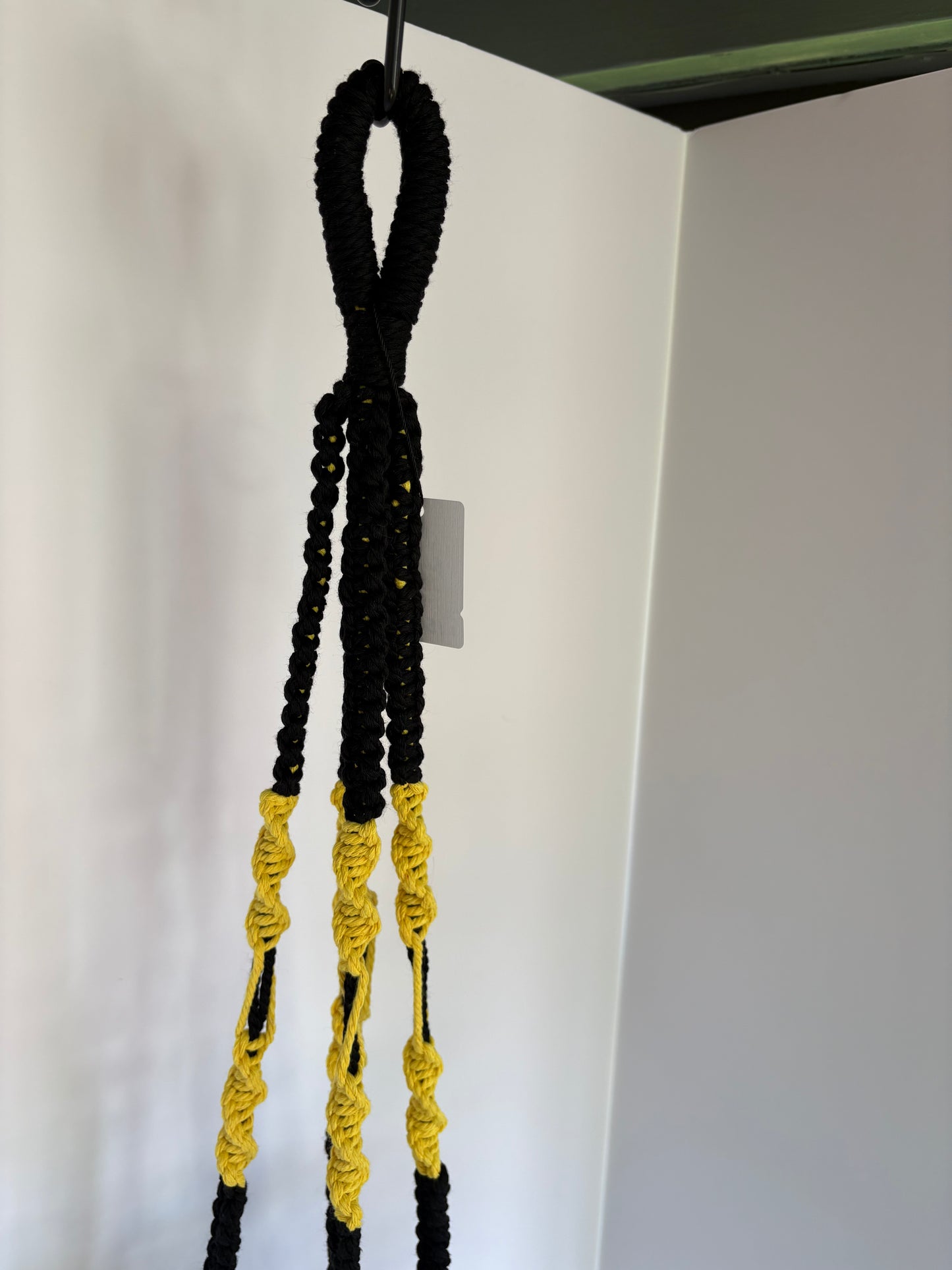 Handmade Macrame Plant Hanger - Iowa Hawkeyes Colors (Black & Gold)