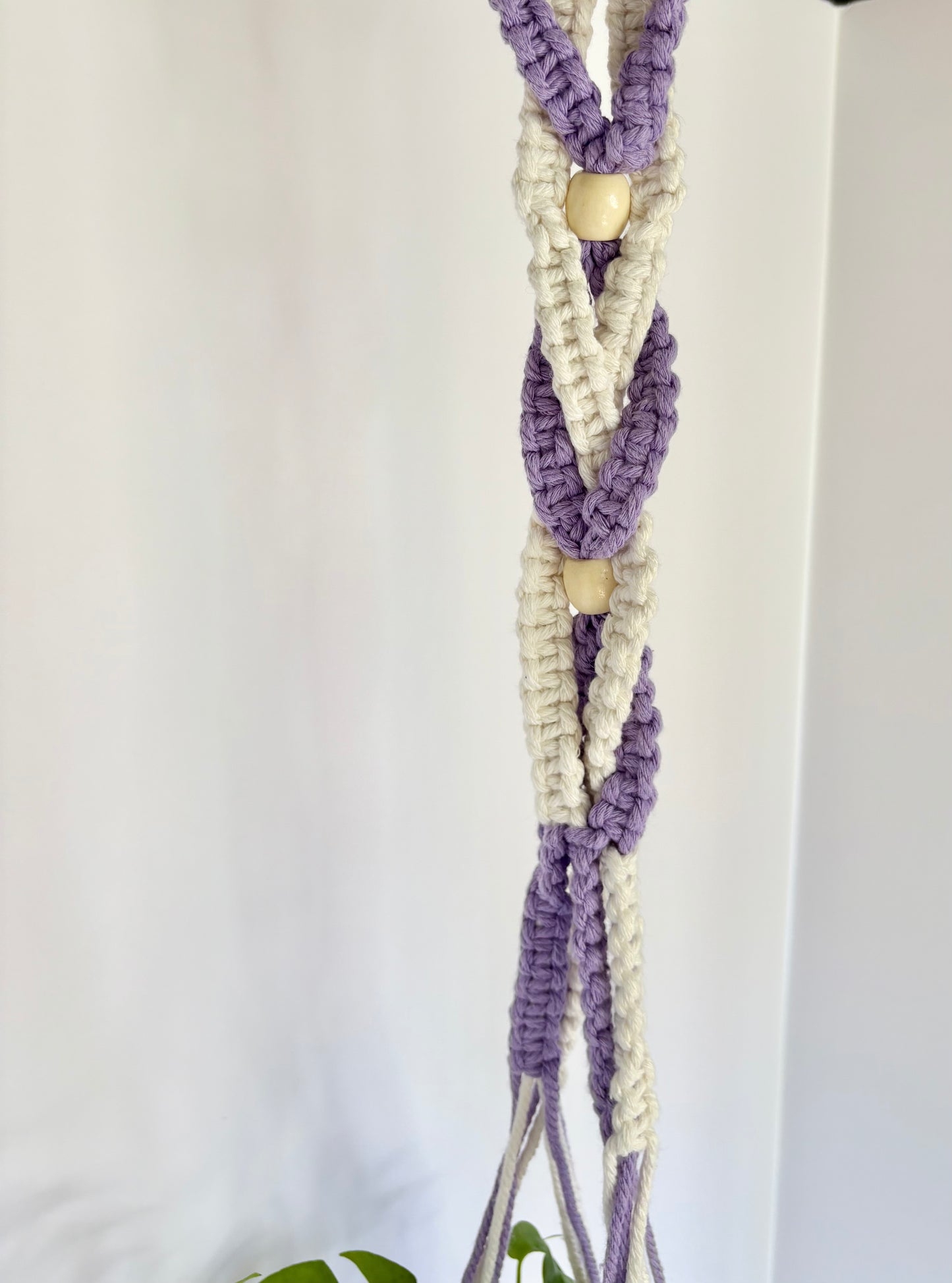 Handmade Macrame Plant Hanger - Lilac & White Spiral